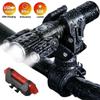 Lanterna de Ciclismo de Luz Forte Multifuncional T6 Iluminação Externa à Prova d'Água Conjunto de Lanterna Traseira LED Recarregável de Três Cabeças