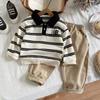 Conjunto de Polo de Rayas con Letras para Otoño para Niño 2025 Nuevo Elegante para Niños Primavera y Otoño Bebé Casual de Dos Piezas