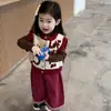 Conjunto de Ropa para Niña 2026 Primavera y Otoño Estilo Nuevo Chaleco Suéter Infantil Estilo Coreano Chaleco de Niña Pantalones Anchos Casuales Conjunto de Dos Piezas