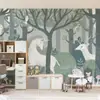 Papel de Parede Animal da Floresta Nórdica Desenho Animado Papel de Parede para Quarto Infantil Meninos e Meninas Revestimento de Parede para Quarto Infantil Mural de Decoração para Jardim de Infância