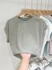 Playera de Manga Corta Antirreflejante para Mujer 2024 Verano Nueva Cuello Redondo Hombro Color Sólido Combinable Holgada Top de Manguita Vuelo Pequeña