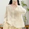 Cárdigan de mujer con mangas largas, crochet bordado, camisa fina, estilo vintage, top holgado y favorecedor