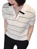 Camiseta de Punto de Manga Corta con Cuello Polo de Raya Hueca, Estilo Ligero Maduro y Elegante, Nuevo Estilo Verano 2026 para Mujer con Elegancia Versátil