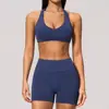 Nuevo traje deportivo sin costuras transfronterizo para mujer, cuello halter, espalda bonita, cintura alta, control de abdomen, conjunto de yoga para entrenamiento de Pilates 4535