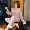 Pijama Jacquard de Algodón para Mujer Primavera y Otoño Traje Dulce y Lindo Mangas Largas y Pantalón Talla Extra Talla Extra 110kg Ropa de Hogar