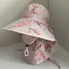 Chapéu de sol feminino de algodão e linho seersucker de primavera e verão com aba grande para colheita de chá e proteção solar, xale chapéu de sol anti-ultravioleta para mulheres