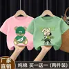 Camiseta de Verano 2026 de Algodón Puro con Estampado de Dibujos Animados de Moda, Estilo Callejero Fresco, Holgada de Manga Corta para Niños