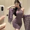 Poesía Meisha: Nuevo Traje de Lencería Sexy Púrpura Cheongsam Falda de Cadera Encaje Hombro Cuello Chica Picante China