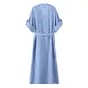 Vestido Midi Largo de Manga Larga con Solapa y Cinturón para Mujer, Estilo Europeo y Americano, Primavera 2026 26075
