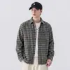 Camisa xadrez de manga longa para homens, nova tendência primavera e outono 2026, camisa com gola de lapela, jaqueta versátil casual vintage