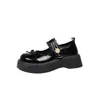 Sapatos Loafer Mary Jane de Velcro Feminino Verão Novo Bico Redondo Laço Salto Grosso Plataforma Solado Grosso Sapatos Pequenos de Couro