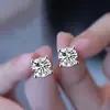 Aretes S925 Plata Esterlina Sencillos Deslumbrantes de Circonita con Cuatro Garras para Mujer, Pendientes Versátiles, Pendientes de Moissanita