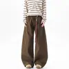 Calça casual de outono da marca da moda, com caimento solto, cintura torcida com corrente, retalhos fluidos, desconstruída, para homens, calça de perna larga estilo americano, legal e estilosa