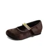 Sapatos femininos Mary Jane de veludo, estilo vintage outono 2026, bico redondo, tira, corte baixo, salto baixo, sola macia