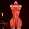 Bodysuit de Peixe em Renda com Strass Brilhante Estilo Natalino Transfronteiriço Vermelho Erótico com Recortes Sexy Peça Única Lingerie Pijama