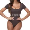 Body Sexy Cruzado de Cuello en U de una Pieza Alta Elasticidad Estilo Europeo y Americano Manga Corta Forma de Tanga Moldeador Corporal Control de Abdomen Body