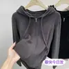 Sudadera con capucha para mujer talla grande, diseño de color liso, sentido del diseño, espina de pescado, hombro normal, adelgazante, prenda exterior, cárdigan con cremallera, top
