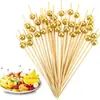 Brochetas de Fruta Doradas Desechables al por Mayor de 8 mm Palillo para Frutas Plato de Frutas Decoración de Aperitivo Brochetas de Cóctel con Perlas Plateadas