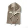 Atacado do Fabricante Cachecol com Capuz Tricotado em Cashmere Colorido em Blocos Frente e Verso Camada Dupla Espessado Quente Proteção para Orelhas Chapéu de Lã