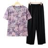 Conjunto de Verão Fino para Mulheres de Meia-Idade e Idosas, Camisa de Manga Curta de Verão para Avós, Conjunto de Duas Peças Cardigã Estilo Mãe
