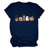 Amazon Wish site independente moda casual feminina maçã livro lápis fantasma abóbora gola redonda manga curta camiseta
