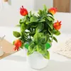 Planta en Maceta de Flor Artificial Decoración de Mesa de Comedor para el Hogar Adornos Pequeños Flor de Ciruelo de Cinco Pétalos Maceta de Flor de Plástico Planta Transfronteriza