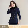 Novo traje profissional vermelho de outono e inverno, blazer longo de manga comprida de abotoamento duplo para mulheres, terno moderno com calças pantalona