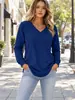 Bestseller Transfronteiriço Europeu e Americano Roupas Femininas Amazon Bolso Patch Cor Sólida Gola V Manga Longa Top Solto Casual Tricô Camiseta