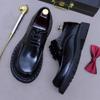 Mocassins Masculinos Formais de Couro Genuíno com Solas Grossas, Sapatos Derby Respiráveis com Acabamento Brilhante