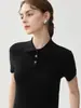 Camiseta de Lana de Verano para Mujer, Estilo Nuevo, Ajustada, Color Sólido, con Cuello de Solapa y Mangas Cortas, Moderna y Versátil