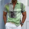 Camisa retro de manga corta para vacaciones transfronterizas, de verano, con bloques de color, a cuadros, elástica en cuatro direcciones, impresa en 3D, casual, transpirable, para hombre