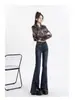 Jeans American Retro de Cintura Alta con Abertura y Micro-Campana para Mujer Verano 2025 Nuevo Estilo Pantalones Elásticos de Herradura con Caída
