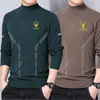 Ropa interior térmica con forro de terciopelo, engrosada y cálida, camiseta base para hombre con cuello semi-alto, camiseta de manga larga de color liso, top de otoño