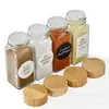 Frasco de Tempero 120ml com Tampa de Bambu e Madeira Frasco Quadrado 4oz Pote de Tempero Venda Transfronteiriça Amazon Frasco Quente para Temperos com Furos Pote para Pós
