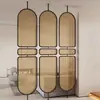 Divisória de Sala de Estar em Rattan Trançado com Tela de Vidro 2026 Nova Porta de Entrada Bloqueio Hall de Entrada Estilo Moderno Minimalista Retrô Wabi-sabi