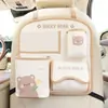 Bolsa de armazenamento para carro Blue Rain, design de urso e coelho de tulipa em desenho animado, organizador multifuncional de couro para encosto de banco de carro
