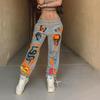Ropa Europea y Americana Transfronteriza 2025 Nuevo Pantalón para Mujer Elementos de Calavera Moderno Estampado Terciopelo Cintura Alta Pantalones Casuales Largos