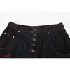 Estilo High Street Americano Bordado de Dragón con Borde Rojo Botones Pantalones Curvos de Mezclilla Unisex Marca de Diseñador Tendencia Pantalones Sueltos de Pierna Ancha