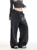 Pantalones Rectos Lavados Estilo Retro Americano con Estampados de Moda, Caída Elegante, Corte Holgado Fresco, Pantalones Largos Versátiles Casuales con Cordón Elástico