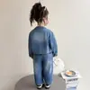 Conjunto de Mezclilla para Niña, Nuevo Conjunto de Dos Piezas con Chaqueta de Botones de Mezclilla de Moda para Bebé Niña, Versión Coreana