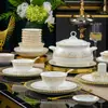 Juego de Vajilla de Cerámica de Jingdezhen Vajilla China para el Hogar Cocina Platos Estilo Lujo Ligero Artículos Diarios Platos Tazón de Porcelana Venta al por Mayor