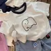 Camiseta de Verão Nova com Bloqueio de Cores Estiloso, Gola Redonda, Manga Curta, Desenho Animado para Meninos e Meninas, Estilo Coreano Infantil, Camiseta Casual Versátil e da Moda para o Verão