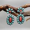 Pendientes exagerados de estilo étnico bohemio retro europeo y americano con piedra natural galvanizada de plata antigua y turquesa para mujer.