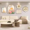 Pintura decorativa para sala de estar estilo crema wabi-sabi, pintura colgante para pared de fondo de sofá, mural de pared colgante minimalista nórdico con combinación de reloj