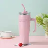Copo de Canudo de Cor Gradiente de 40 oz para Viagem Internacional, Alta Capacidade, Duplo para Bebidas, com Alça, Isolado para Quente e Frio, Porta-Copos de Carro