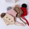 Gorro de punto para bebé, otoño e invierno, forro polar, grueso, cálido, con protección para los oídos, gorro de lana, gorro de punto con bola grande para bebé, gorro para el frío
