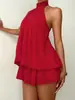Vestido de color liso versátil, ajustado, de moda, sexy, sin espalda, cuello halter, con cinturón, para vacaciones transfronterizas europeas y americanas