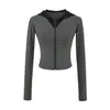 Moletom com Capuz Listrado Estilo Relaxado com Ombros Normais, Novo Cardigan de Outono, Jaqueta Curta Slim Fit para Meninas Modernas