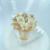 Nova Broche Flor Pérola Esmaltada Cesta de Flores da Moda Pin de Planta em Vaso Acessório de Personalidade Vintage com Strass