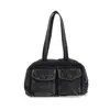 2026 Nova Bolsa de Ombro Único Jeans com Bolso Duplo Feminina Bolsa de Mão Boston Retrô Bolsa para Ombro para o Trabalho